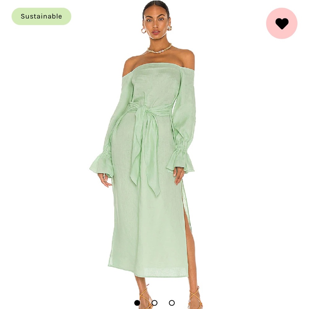 Off Shoulder Maxi Linen Dress in Mint Green